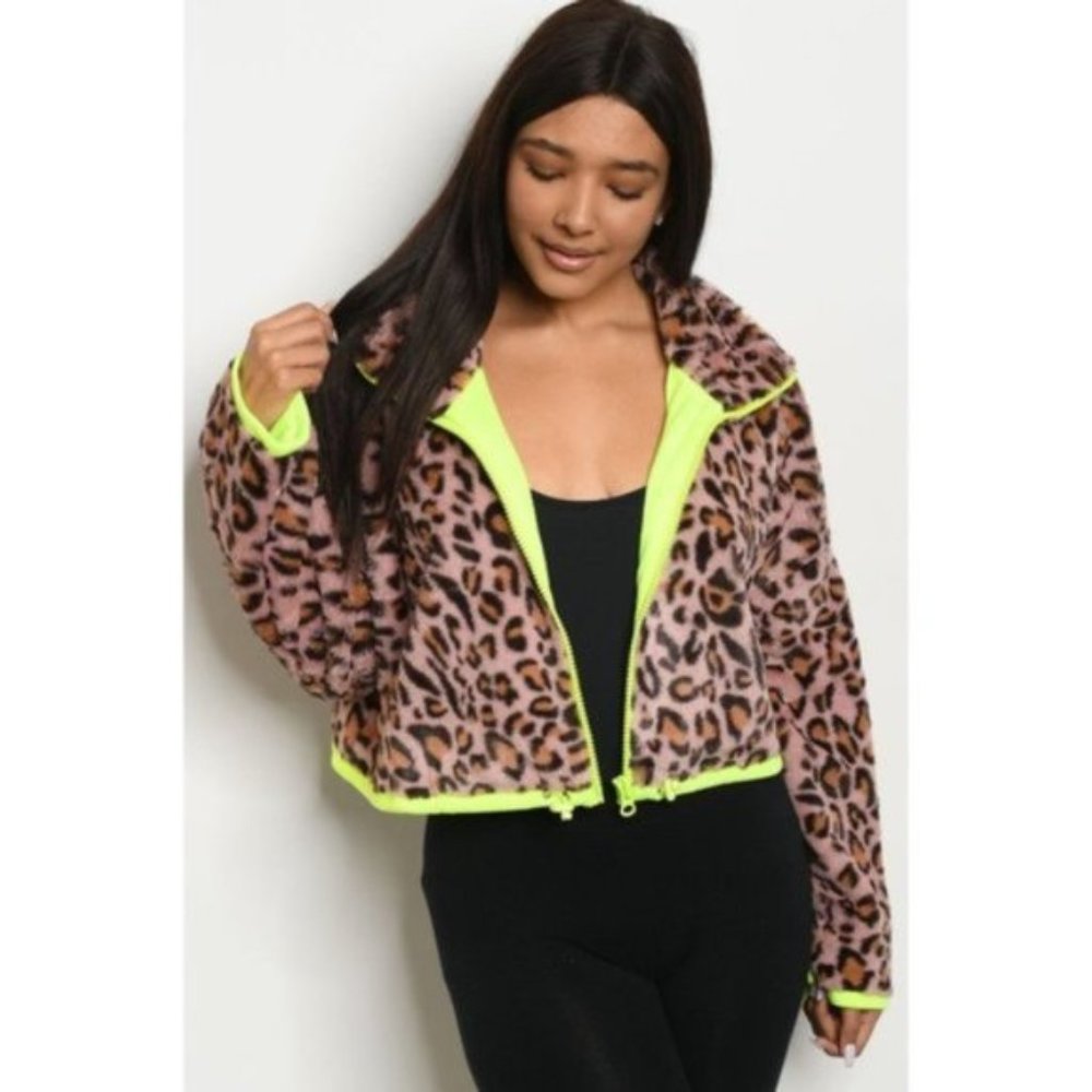 Leopard Fleece Zipper Jacket